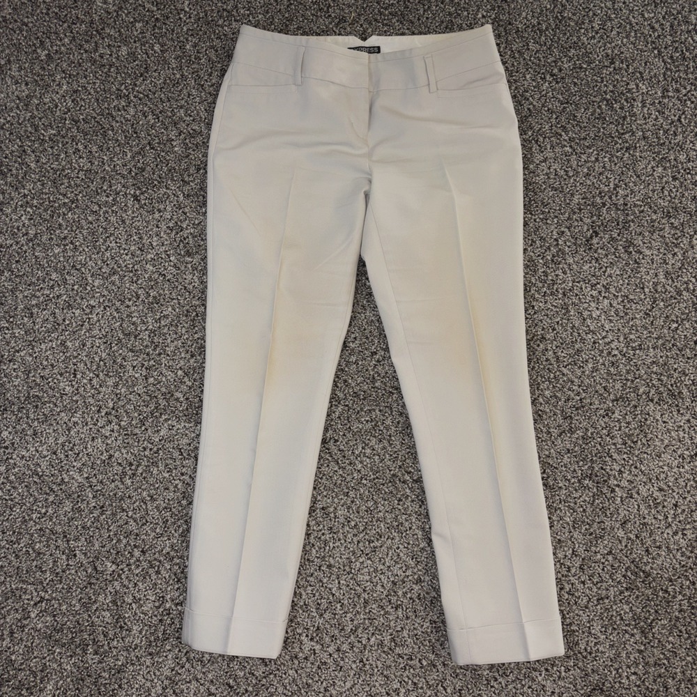 Express Columnist Beige Cuffed Ankle Mid Rise Dress Pants Size 2  Office EUC